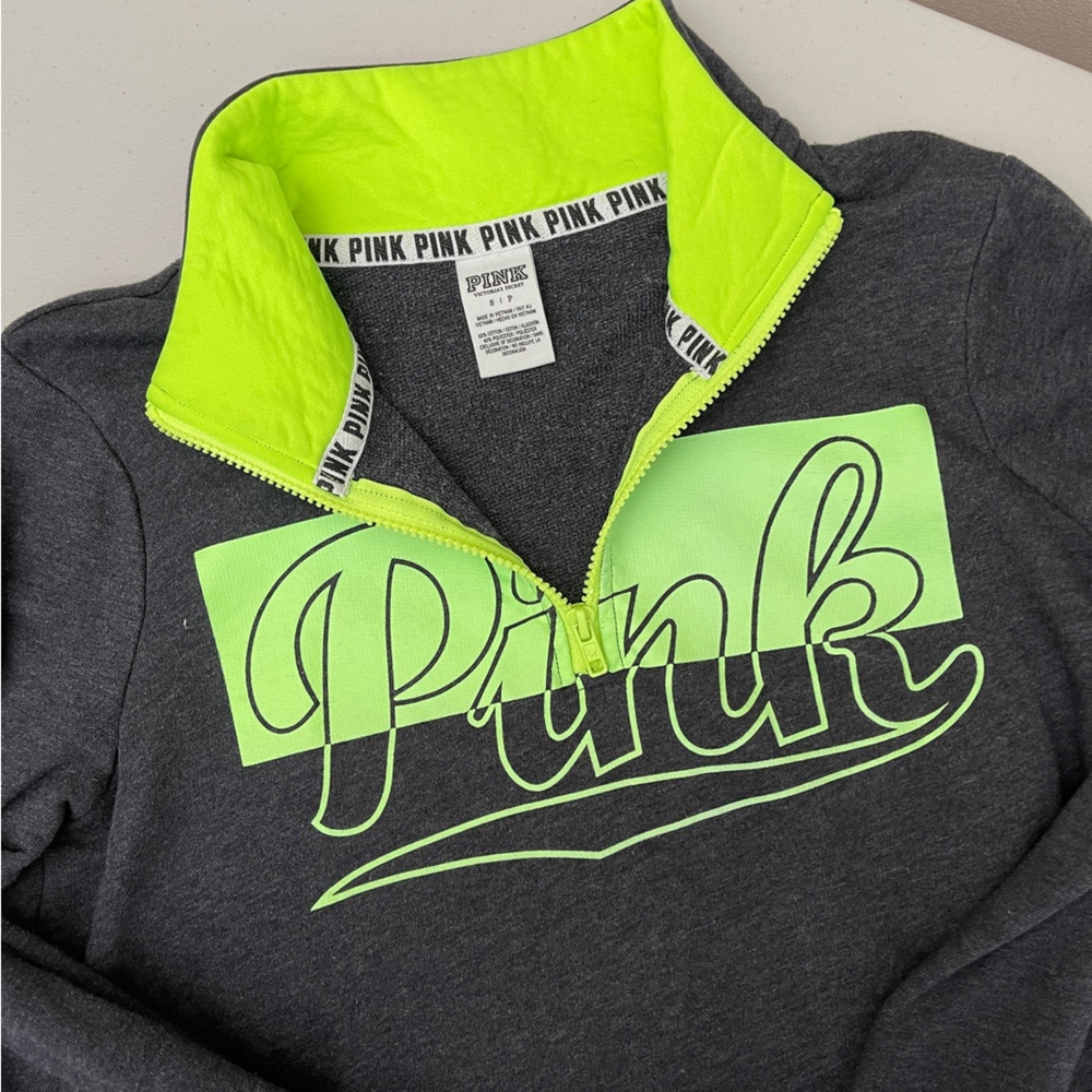 VS Pink three quarters zip up sweatshirt athletic neon